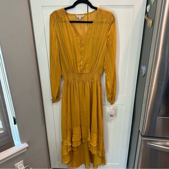 Nanette by Nanette Lapore Yellow Button-Down high low Midi Dress size 14 NEW - Picture 1 of 6